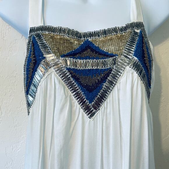 NWT Wayan natural wear white beaded maxi dress - Picture 2 of 4